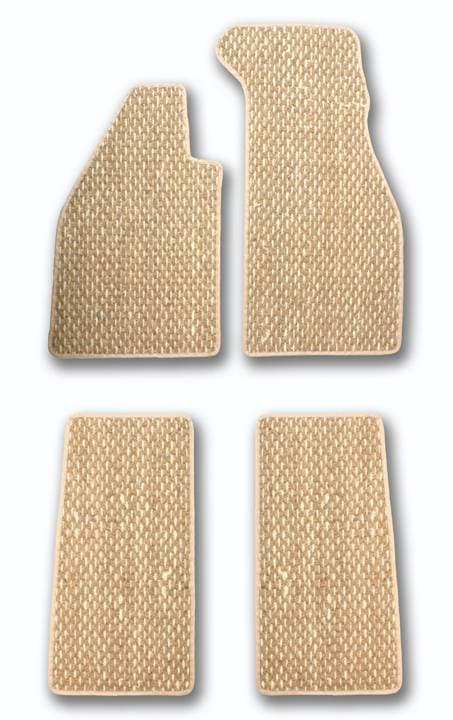 COCO MATS, BEIGE & TAN, FRONT & REAR 4 PIECE SET, BUG 1973-79 (Models with Passenger Side Foot Rest - Call or Email to Order)