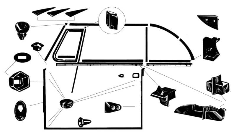 DOOR & TOP RESTORATION KIT, LEFT & RIGHT, BUG CONV. 1968-72