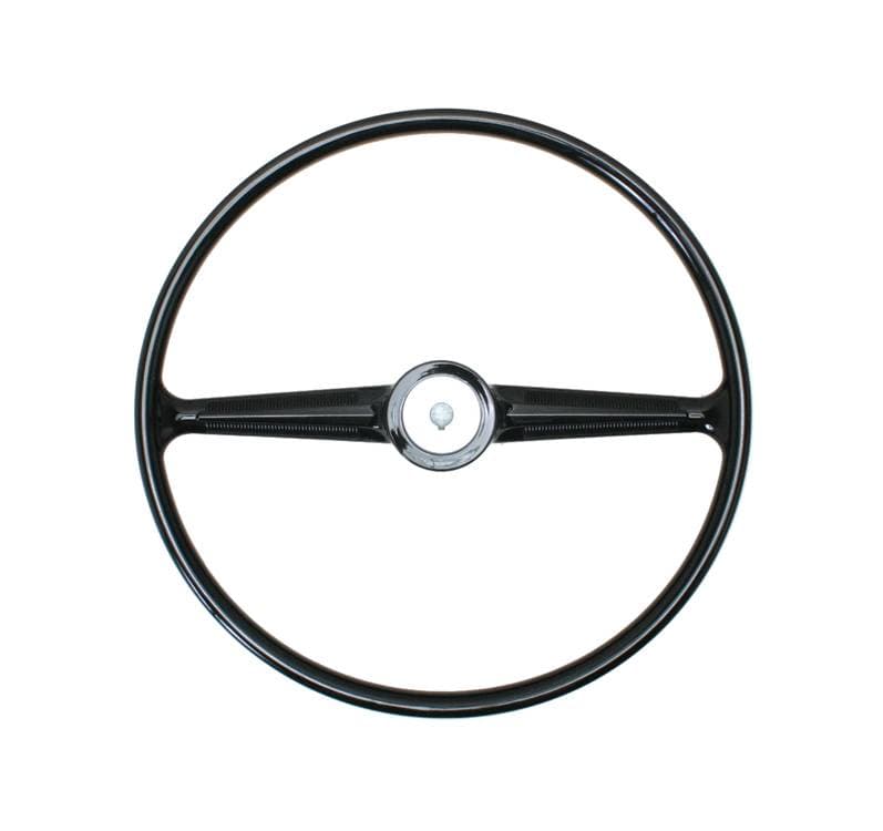 STEERING WHEEL, BLACK ORIGINAL VW STYLE, BUS 1955-67 (Horn Button Part # 211-501A)