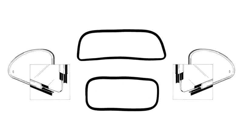 WINDOW SEAL SET, AMERICAN STYLE, FRONT, REAR & SIDE POPOUTS, SUPER BEETLE SEDAN 1971 *MADE IN USA BY WCM* (aluminum or plastic inserts sold separately)