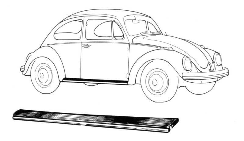 CHROME ALUMINUM MOLDING, RUNNING BOARD, 10MM *GERMAN* BUG 1973-79 (Clips Part # 113-559B)