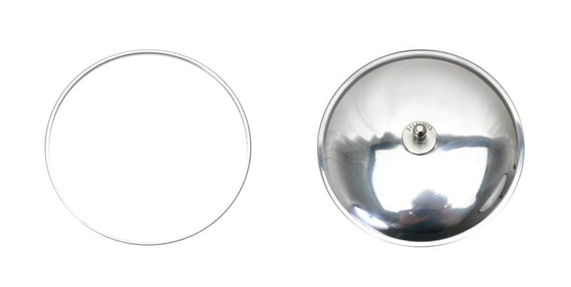 MIRROR, ROUND, POLISHED ALUMINUM, LEFT OR RIGHT, BUS 1950-67 (REQUIRES CLAMP PART # 211-545)