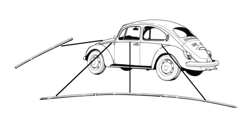 CHROME MOLDING KIT, STAINLESS STEEL 7 PIECE SET, BUG 1951-52